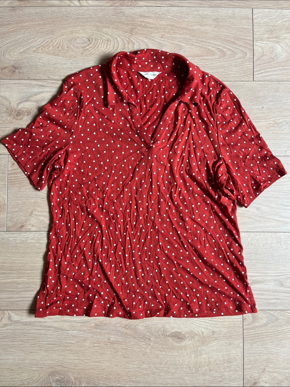 Red Polka Dot Short-Sleeve Polo - Casual V-Neck